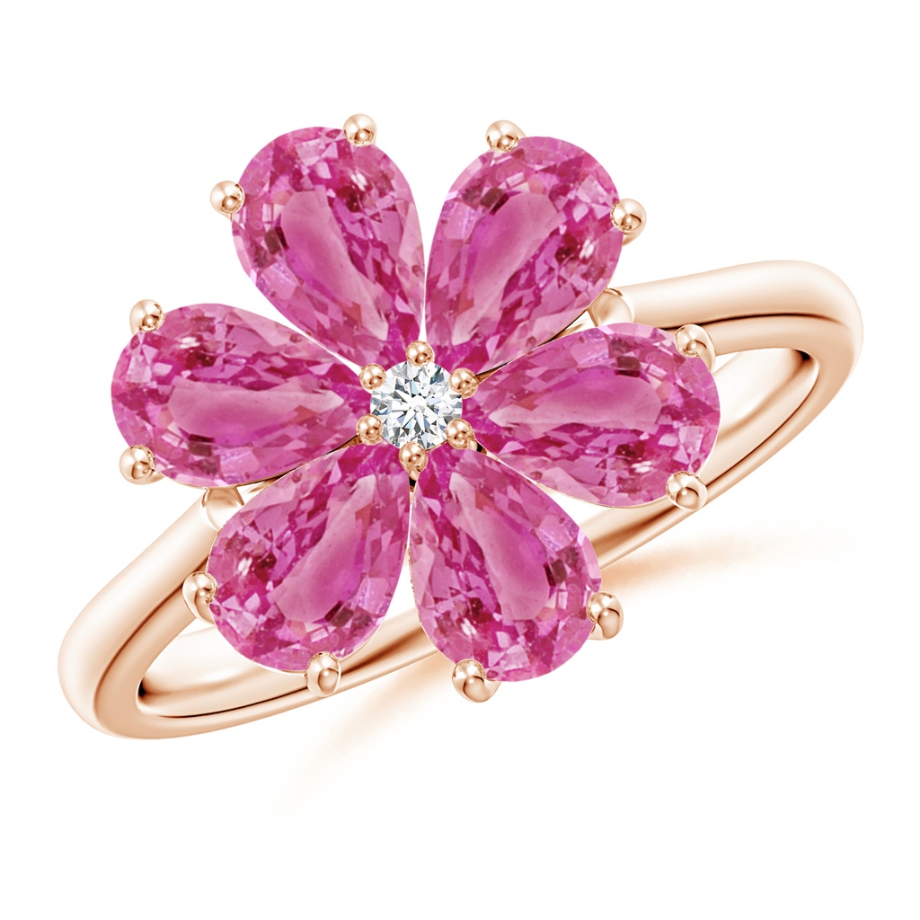 6x4mm AAA Nature Inspired Pink Sapphire & Diamond Flower Ring in Rose Gold 