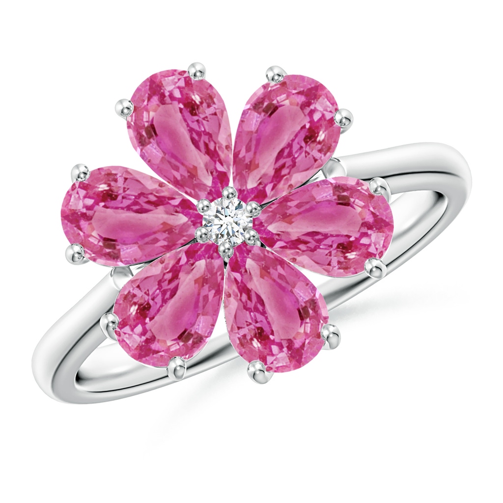 6x4mm AAA Nature Inspired Pink Sapphire & Diamond Flower Ring in White Gold