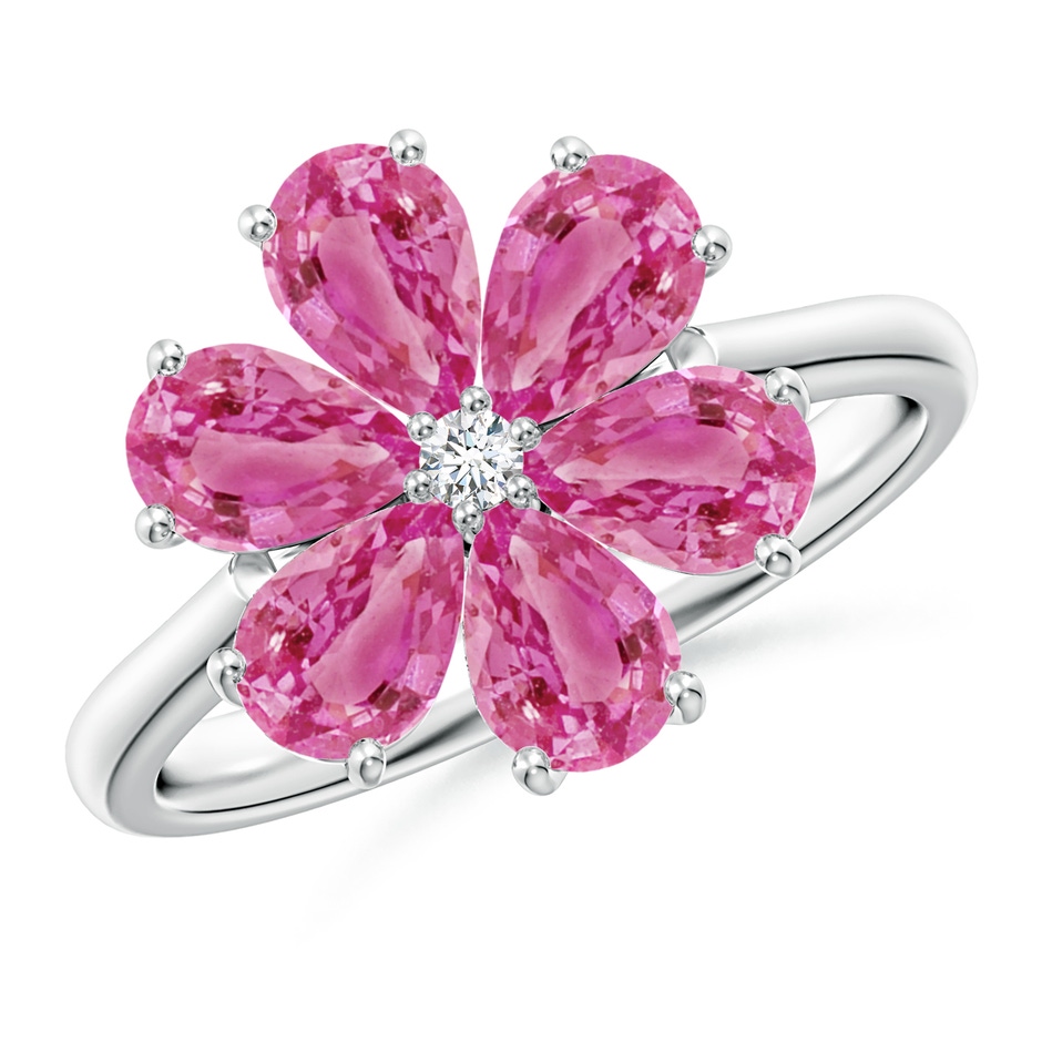 6x4mm AAA Nature Inspired Pink Sapphire & Diamond Flower Ring in White Gold 