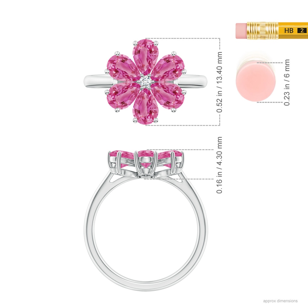 6x4mm AAA Nature Inspired Pink Sapphire & Diamond Flower Ring in White Gold Ruler