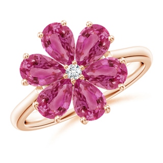6x4mm AAAA Nature Inspired Pink Sapphire & Diamond Flower Ring in 9K Rose Gold