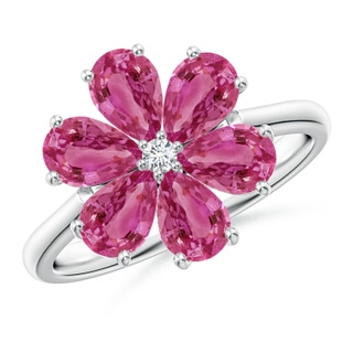 6x4mm AAAA Nature Inspired Pink Sapphire & Diamond Flower Ring in P950 Platinum
