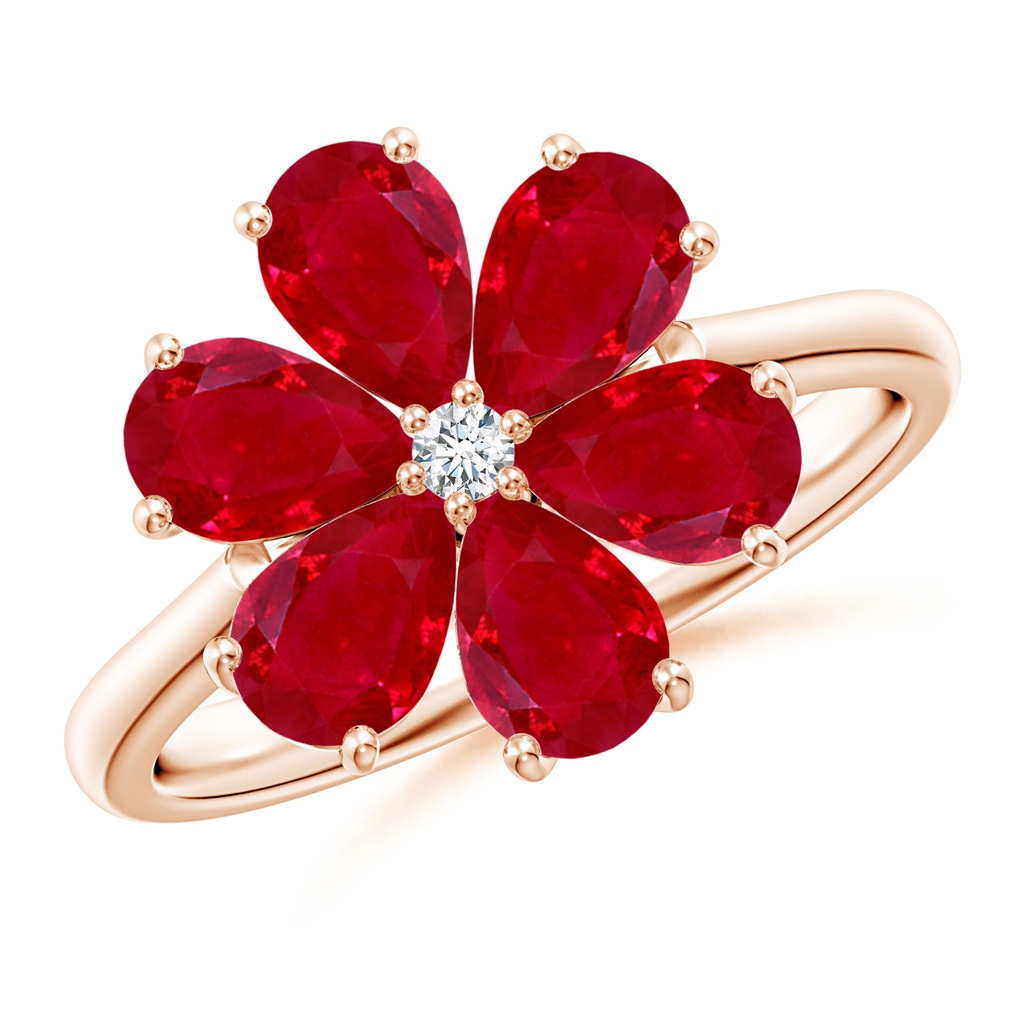 6x4mm AAA Nature Inspired Ruby & Diamond Flower Ring in Rose Gold
