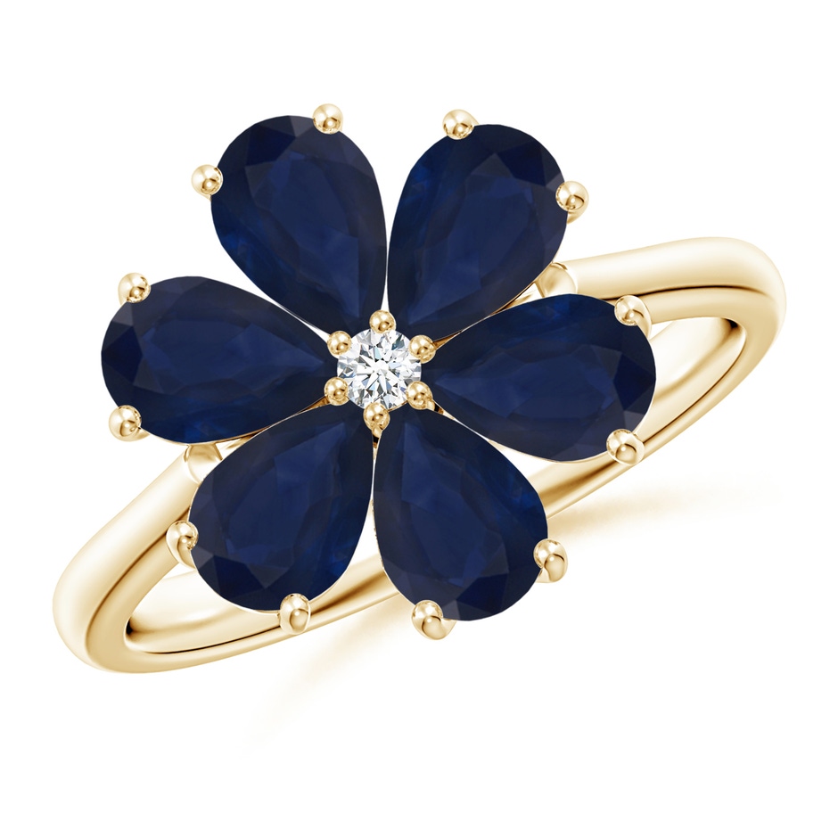 6x4mm A Nature Inspired Blue Sapphire & Diamond Flower Ring in 9K Yellow Gold 
