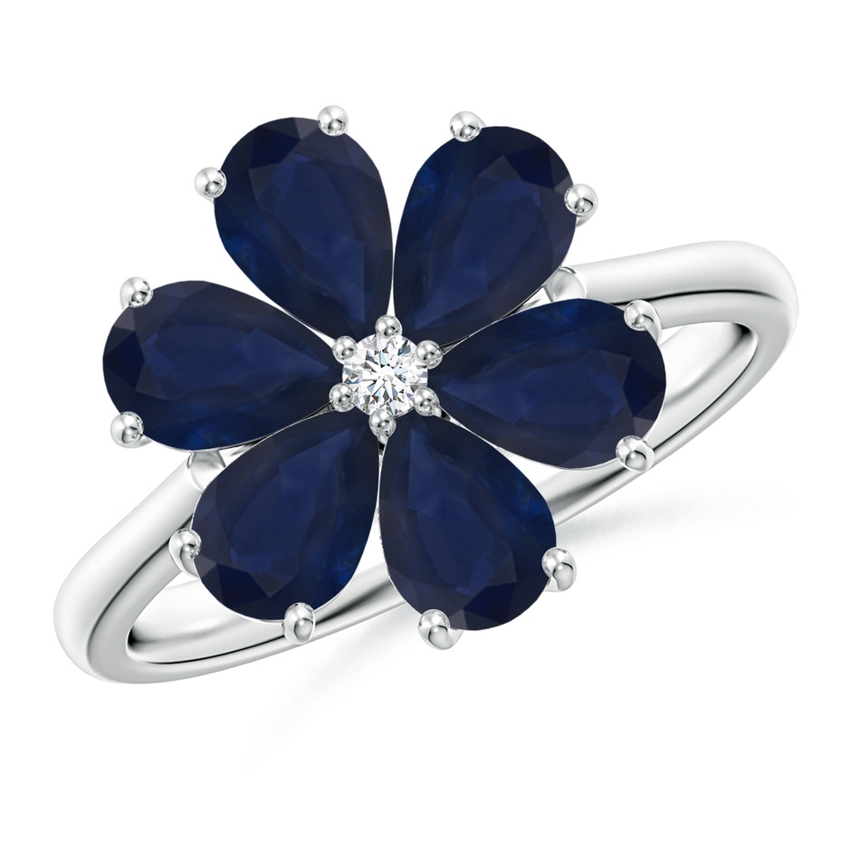 6x4mm A Nature Inspired Blue Sapphire & Diamond Flower Ring in White Gold 