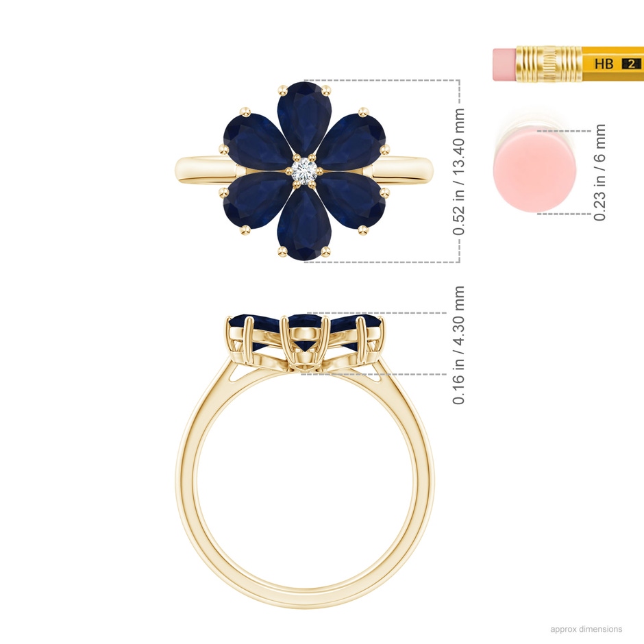 6x4mm A Nature Inspired Blue Sapphire & Diamond Flower Ring in Yellow Gold ruler