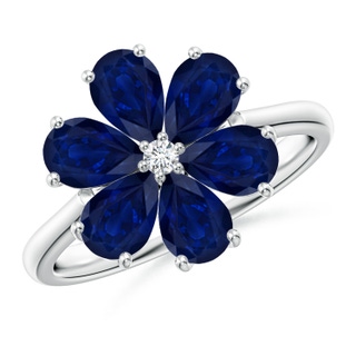 6x4mm AA Nature Inspired Blue Sapphire & Diamond Flower Ring in P950 Platinum
