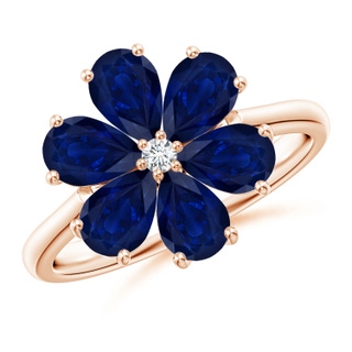 6x4mm AA Nature Inspired Blue Sapphire & Diamond Flower Ring in Rose Gold