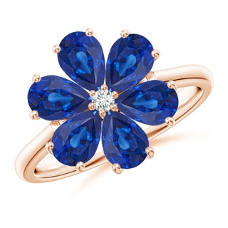6x4mm AAA Nature Inspired Blue Sapphire & Diamond Flower Ring in 9K Rose Gold