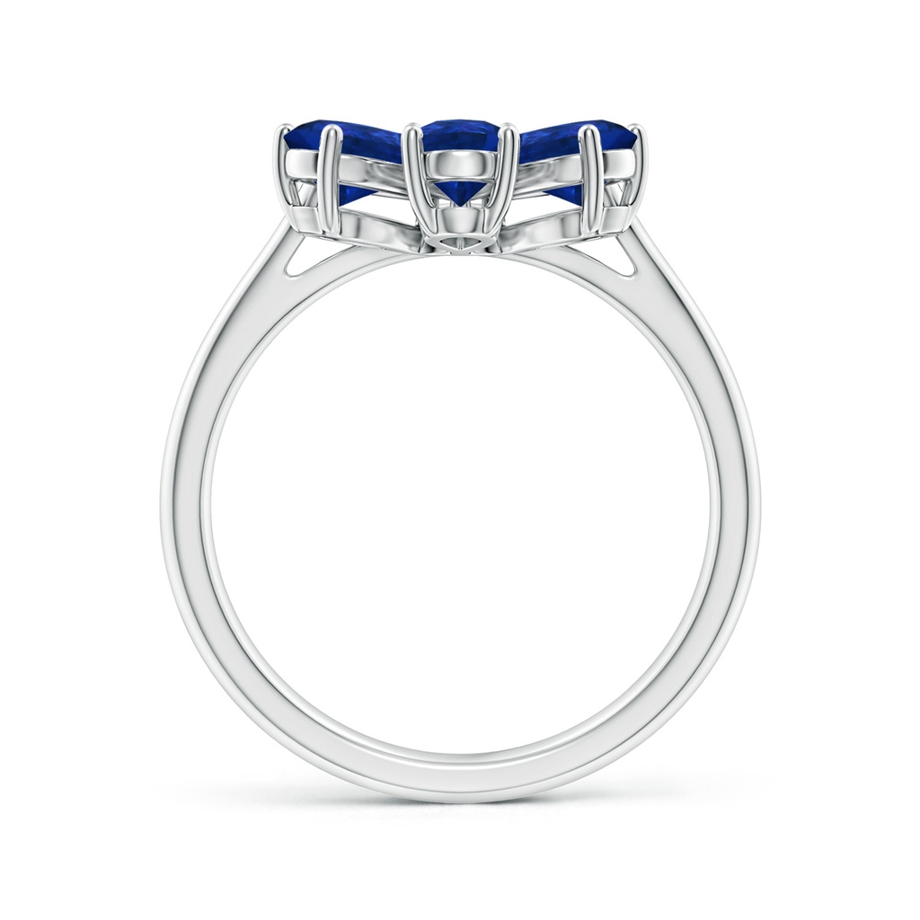 6x4mm AAA Nature Inspired Blue Sapphire & Diamond Flower Ring in White Gold Side-1