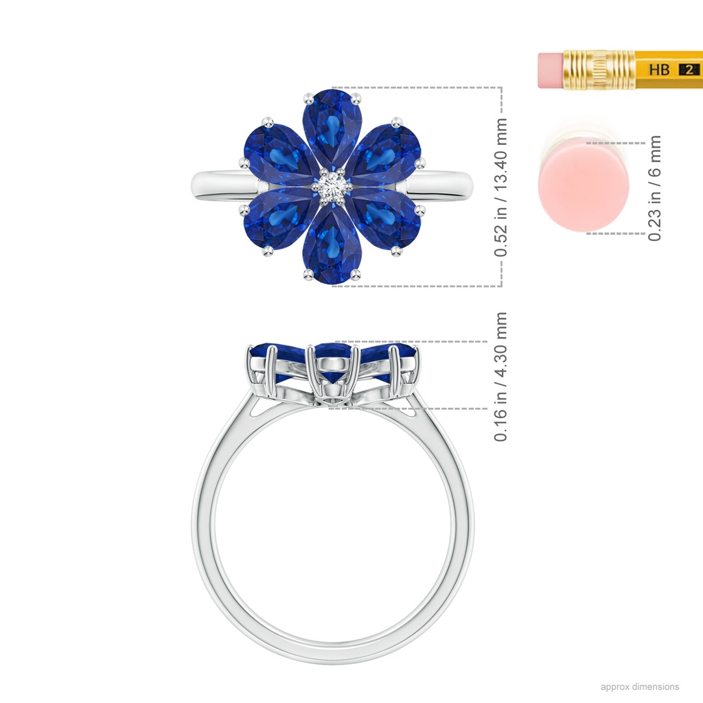 6x4mm AAA Nature Inspired Blue Sapphire & Diamond Flower Ring in White Gold Ruler