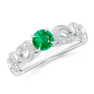 5mm AAA Nature Inspired Emerald & Diamond Filigree Ring in White Gold