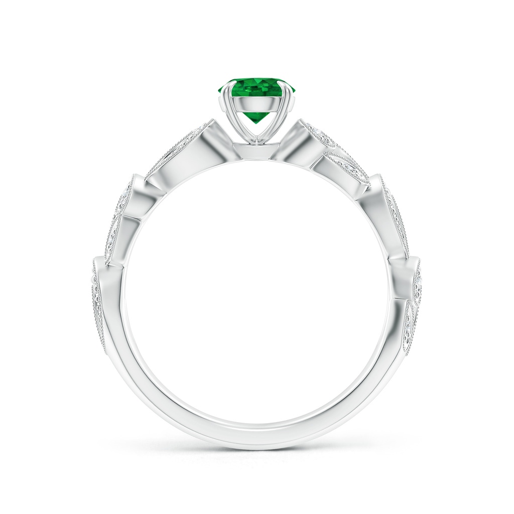 5mm AAAA Nature Inspired Emerald & Diamond Filigree Ring in White Gold Product Image