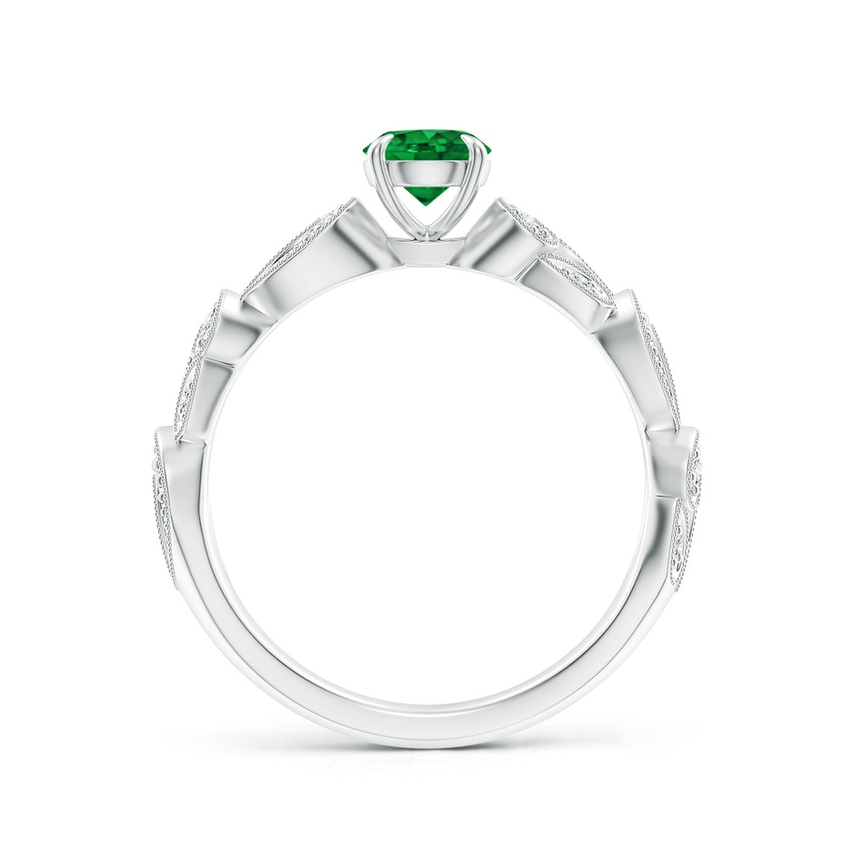 5mm AAAA Nature Inspired Emerald & Diamond Filigree Ring in White Gold product image