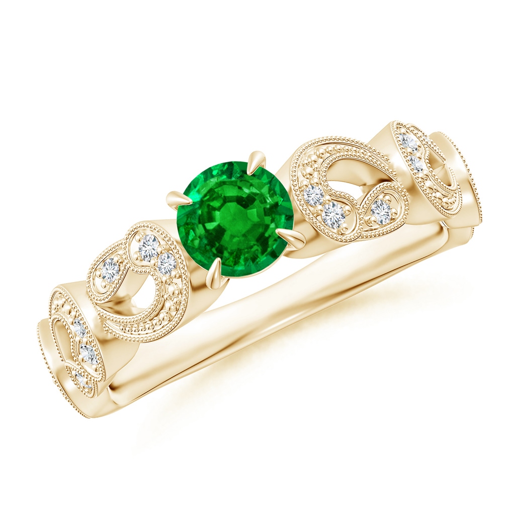 5mm AAAA Nature Inspired Emerald & Diamond Filigree Ring in Yellow Gold