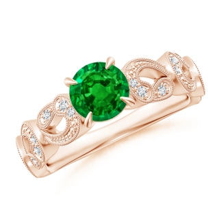 6mm AAAA Nature Inspired Emerald & Diamond Filigree Ring in Rose Gold