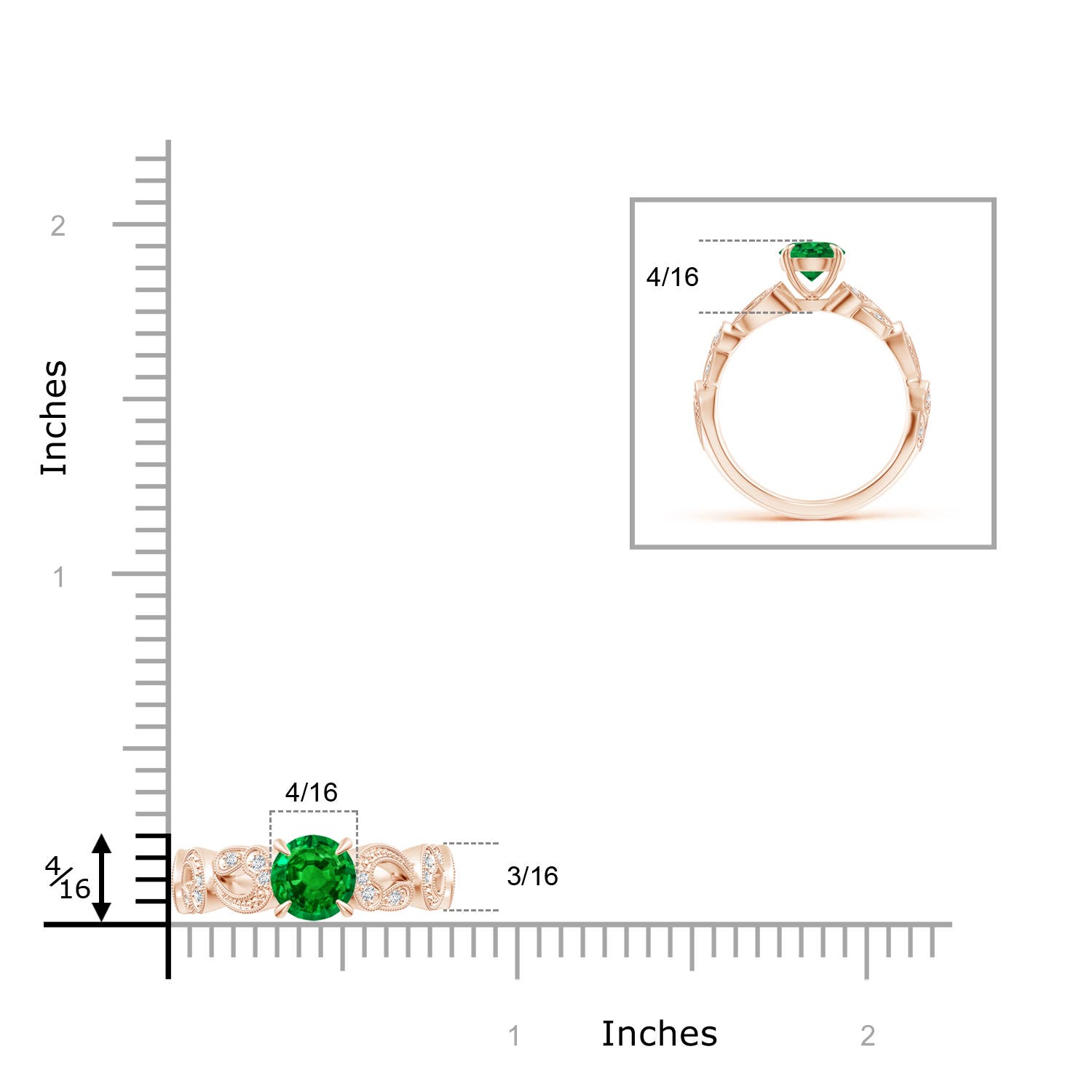 AAAA - Emerald / 0.86 CT / 14 KT Rose Gold