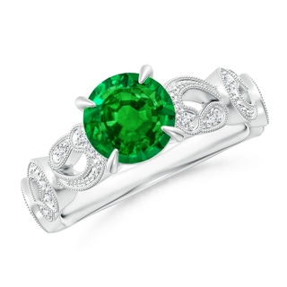 7mm AAAA Nature Inspired Emerald & Diamond Filigree Ring in P950 Platinum