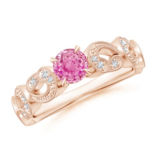 5mm AA Nature Inspired Pink Sapphire & Diamond Filigree Ring in 9K Rose Gold