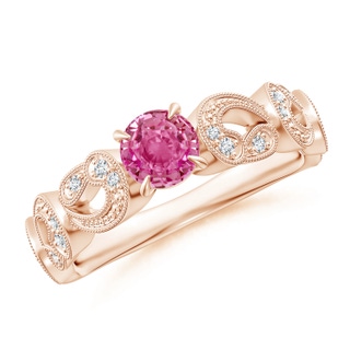 5mm AAA Nature Inspired Pink Sapphire & Diamond Filigree Ring in Rose Gold