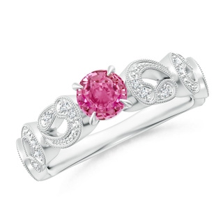5mm AAA Nature Inspired Pink Sapphire & Diamond Filigree Ring in White Gold