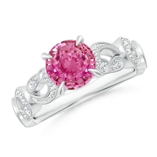 7mm AAA Nature Inspired Pink Sapphire & Diamond Filigree Ring in P950 Platinum