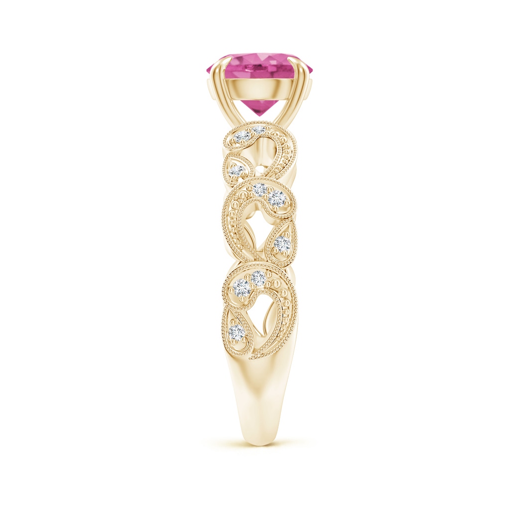 7mm AAA Nature Inspired Pink Sapphire & Diamond Filigree Ring in Yellow Gold Product Image