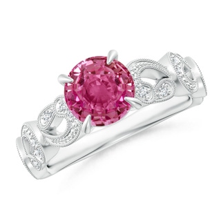 7mm AAAA Nature Inspired Pink Sapphire & Diamond Filigree Ring in P950 Platinum