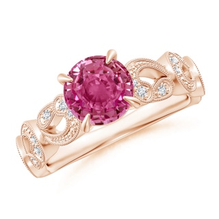 7mm AAAA Nature Inspired Pink Sapphire & Diamond Filigree Ring in Rose Gold