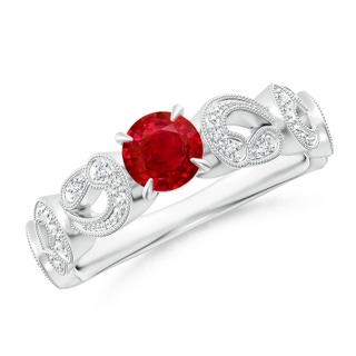 5mm AAA Nature Inspired Ruby & Diamond Filigree Ring in White Gold