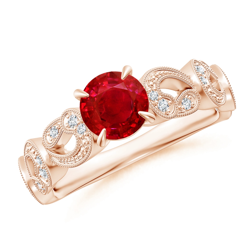 6mm AAA Nature Inspired Ruby & Diamond Filigree Ring in Rose Gold 