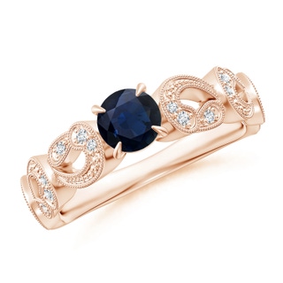 5mm A Nature Inspired Blue Sapphire & Diamond Filigree Ring in Rose Gold