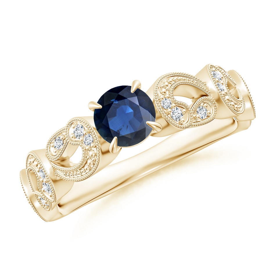 5mm AA Nature Inspired Blue Sapphire & Diamond Filigree Ring in Yellow Gold 