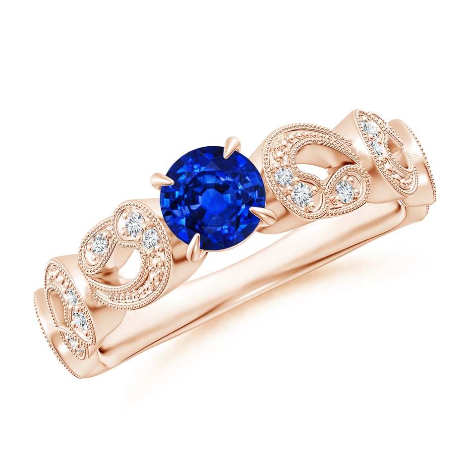 5mm AAAA Nature Inspired Blue Sapphire & Diamond Filigree Ring in Rose Gold 