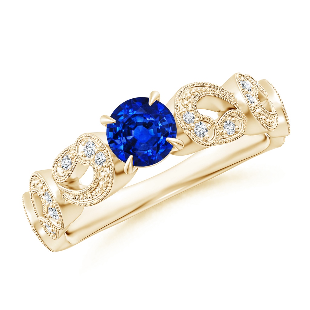 5mm AAAA Nature Inspired Blue Sapphire & Diamond Filigree Ring in Yellow Gold