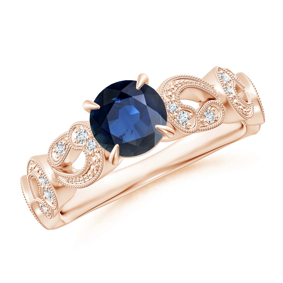 6mm AA Nature Inspired Blue Sapphire & Diamond Filigree Ring in Rose Gold 