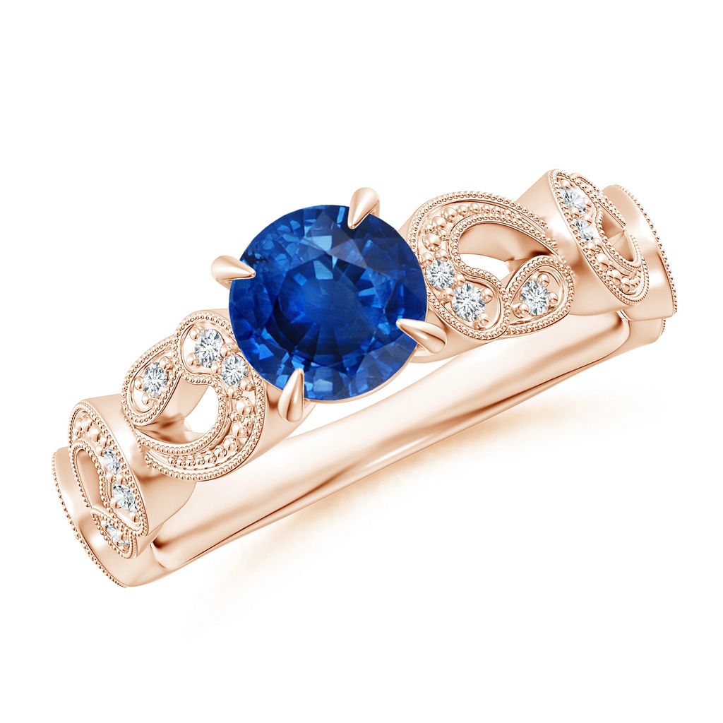 6mm AAA Nature Inspired Blue Sapphire & Diamond Filigree Ring in Rose Gold