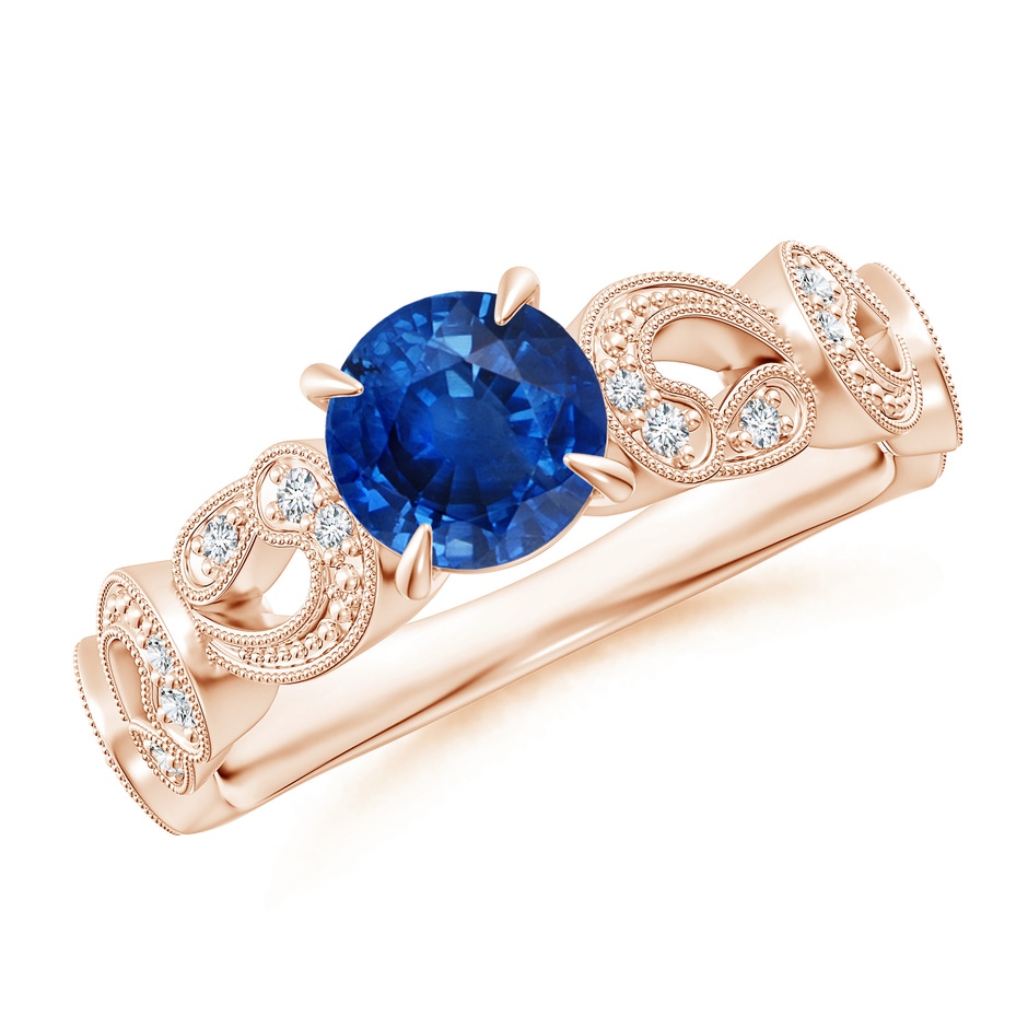 6mm AAA Nature Inspired Blue Sapphire & Diamond Filigree Ring in Rose Gold 