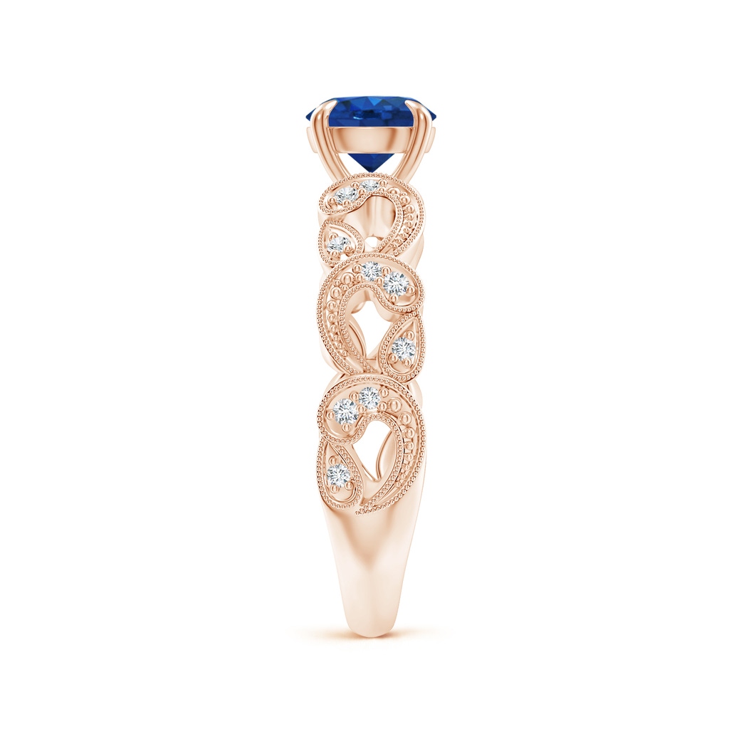 6mm AAA Nature Inspired Blue Sapphire & Diamond Filigree Ring in Rose Gold Product Image