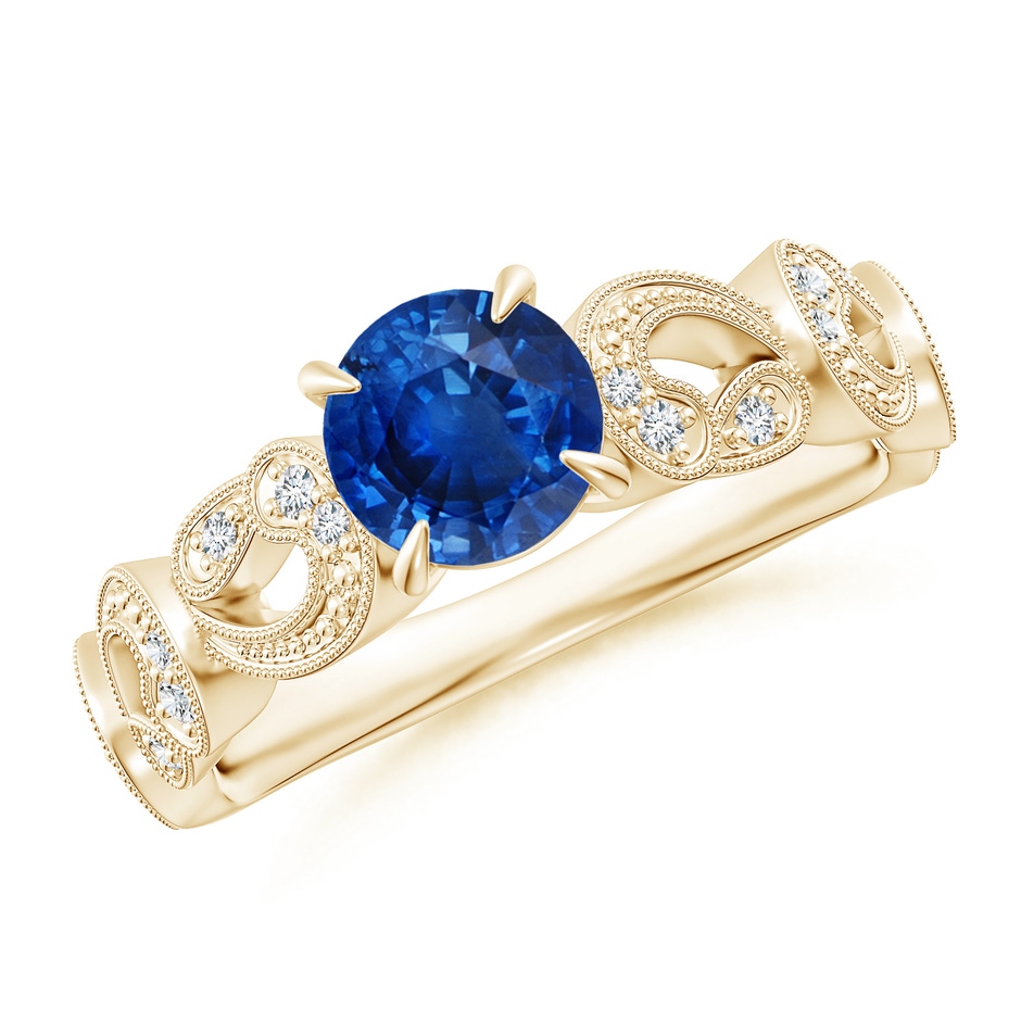 6mm AAA Nature Inspired Blue Sapphire & Diamond Filigree Ring in Yellow Gold 