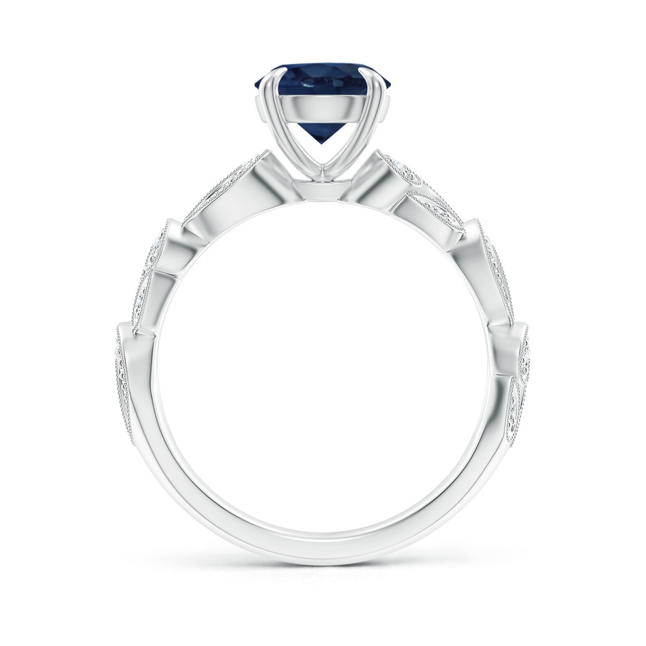 7mm AA Nature Inspired Blue Sapphire & Diamond Filigree Ring in White Gold product image