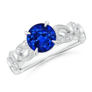 7mm AAAA Nature Inspired Blue Sapphire & Diamond Filigree Ring in P950 Platinum