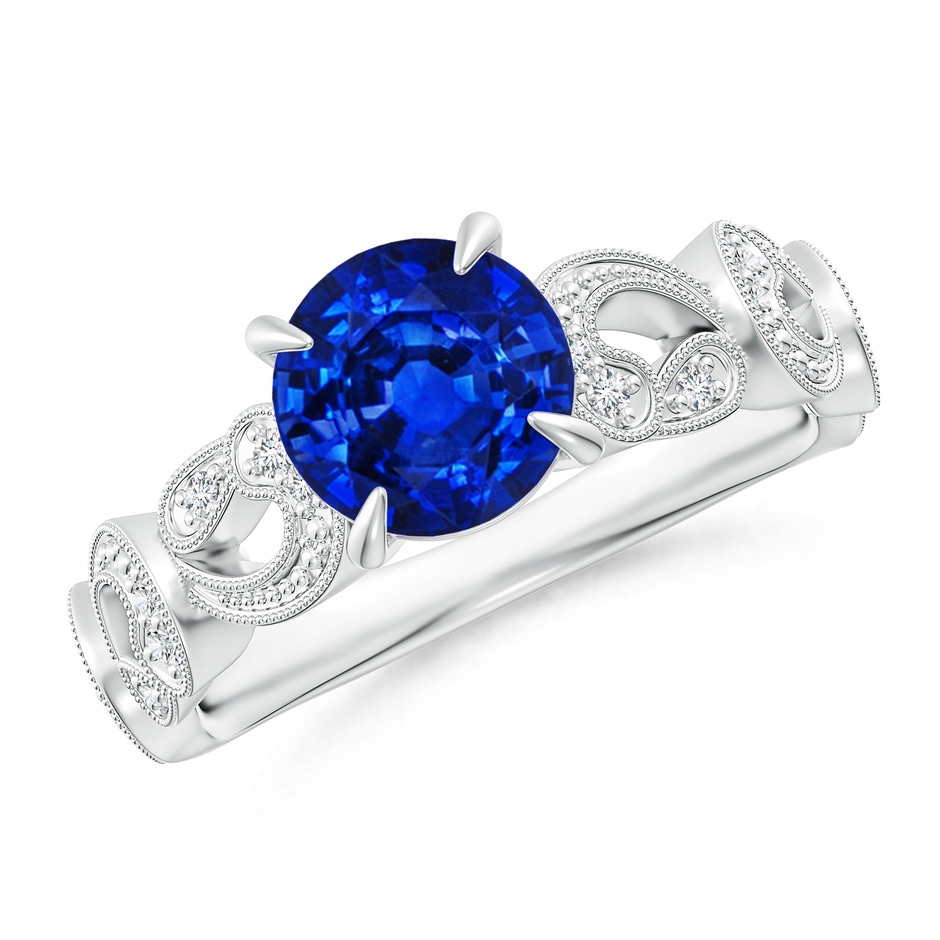 7mm AAAA Nature Inspired Blue Sapphire & Diamond Filigree Ring in P950 Platinum 