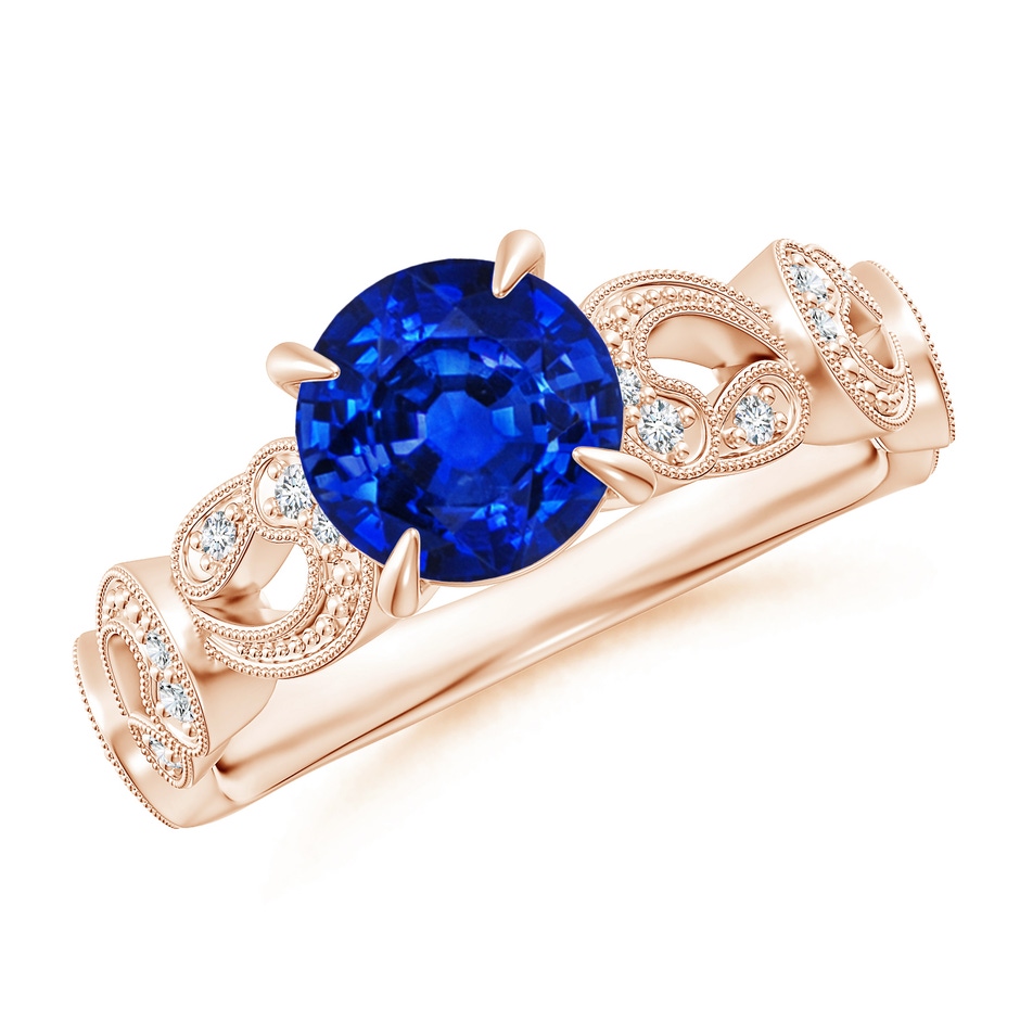 7mm AAAA Nature Inspired Blue Sapphire & Diamond Filigree Ring in Rose Gold 