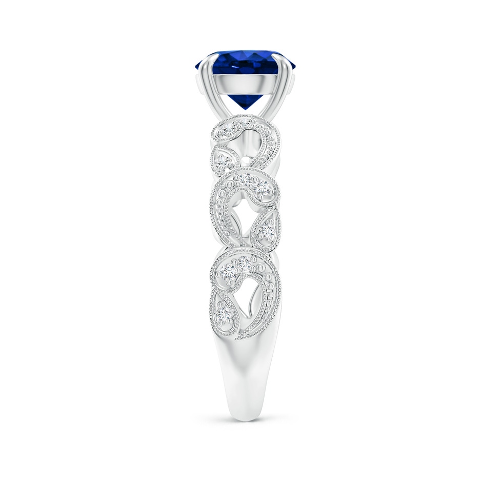 7mm AAAA Nature Inspired Blue Sapphire & Diamond Filigree Ring in White Gold product image