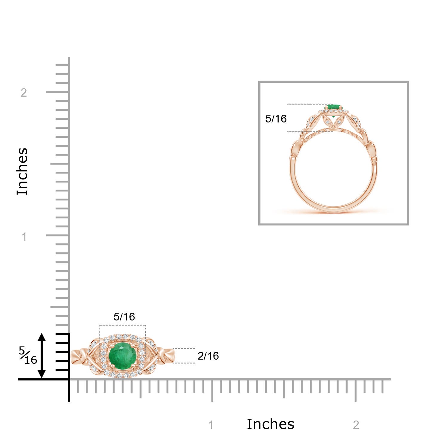 A - Emerald / 0.42 CT / 14 KT Rose Gold