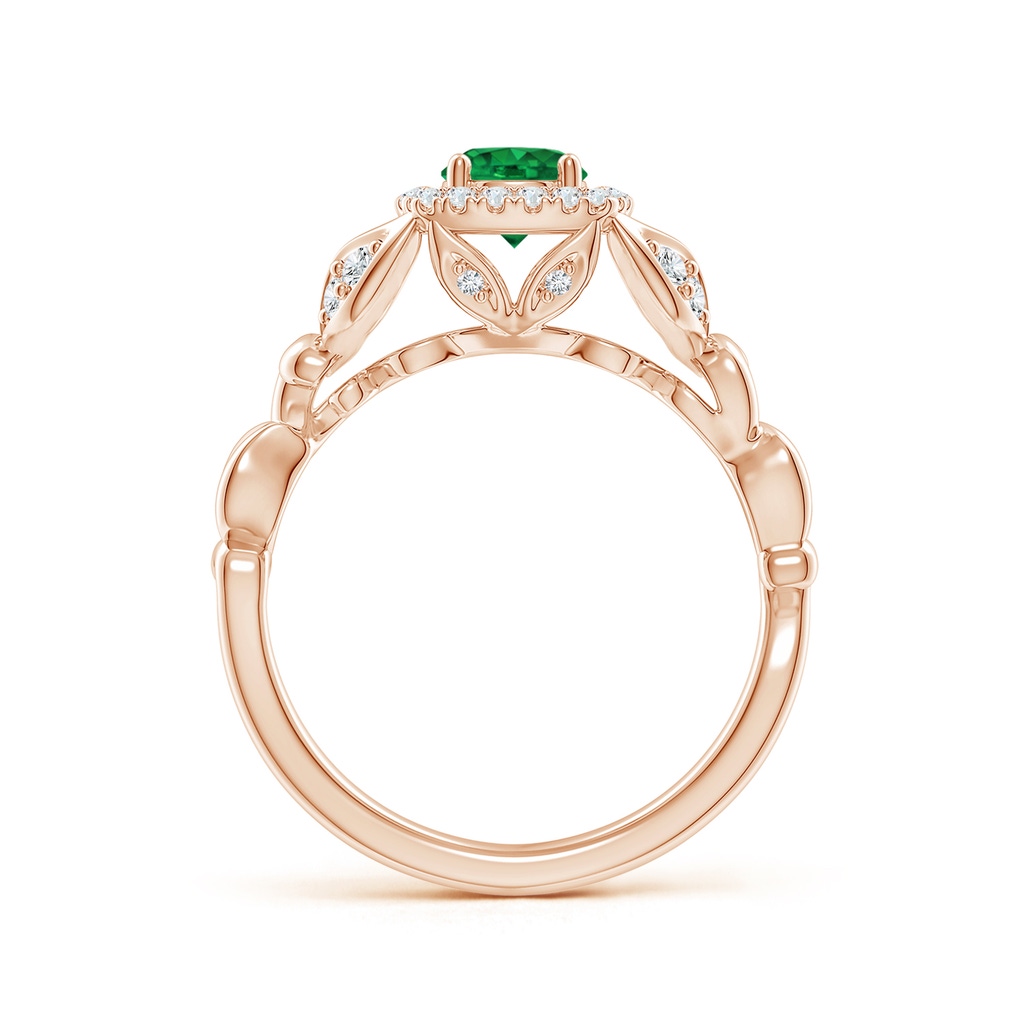 Nature Inspired Emerald Halo Ring with Leaf Motifs | Angara