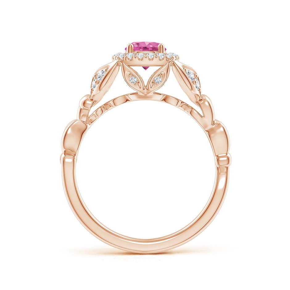 5mm AAA Nature Inspired Pink Sapphire Halo Ring with Leaf Motifs in Rose Gold product image