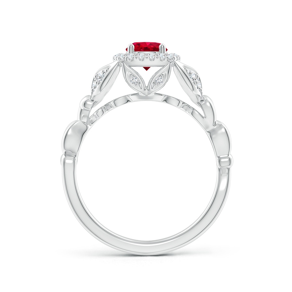 5mm AAA Nature Inspired Ruby Halo Ring with Leaf Motifs in White Gold product image