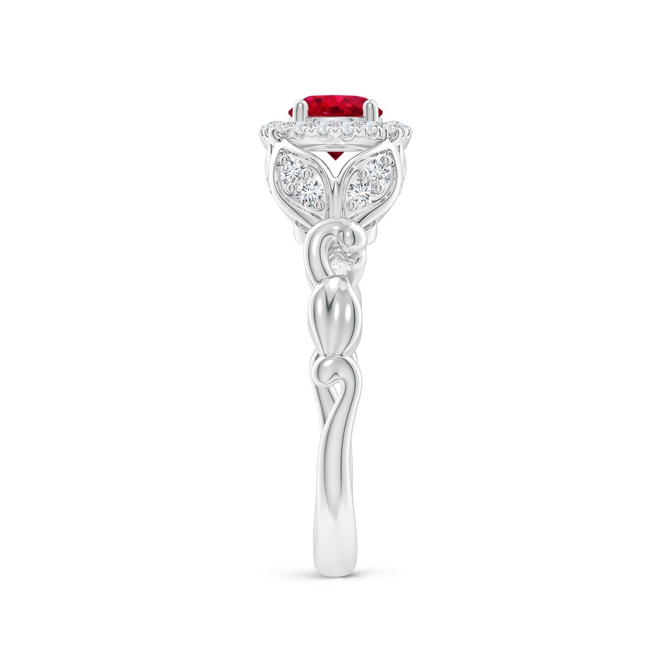 5mm AAA Nature Inspired Ruby Halo Ring with Leaf Motifs in White Gold product image